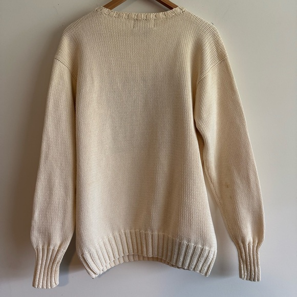 Vintage Ralph Lauren Polo Country cream American Flag knit crewneck sweater M - Picture 7 of 8